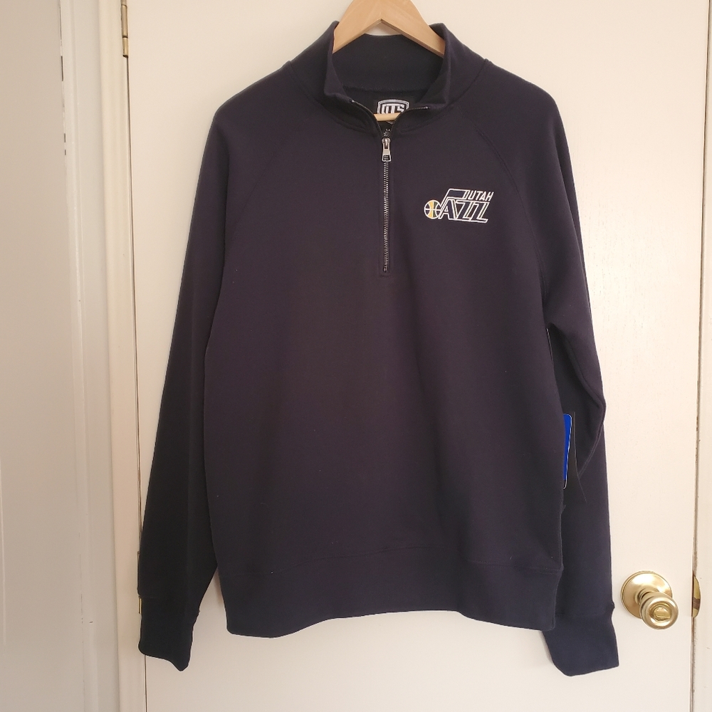 Utah Jazz Mock Neck Pullover Men's L Blue 1/4 Zip NWT
